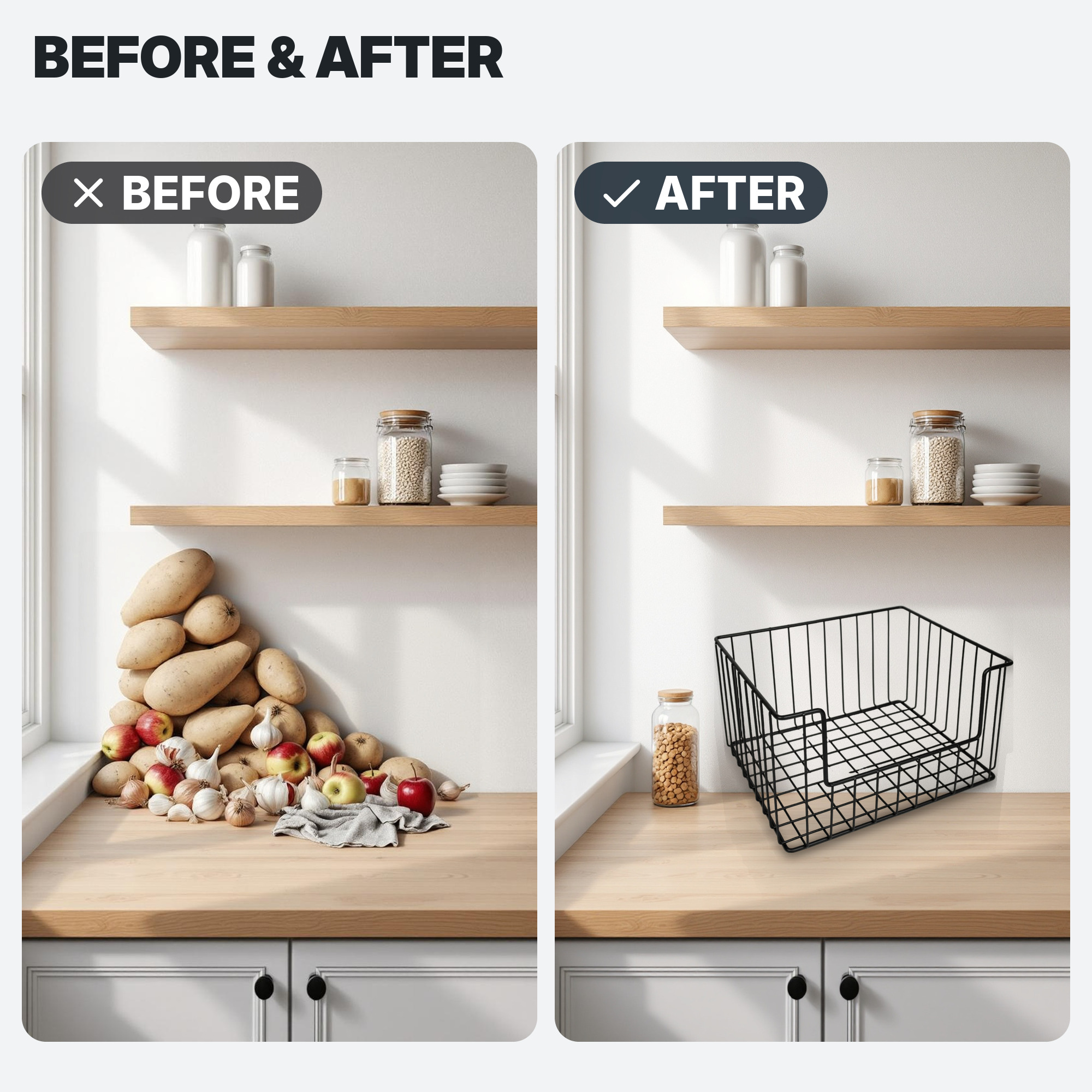 Wire basket: Comparison or before/after